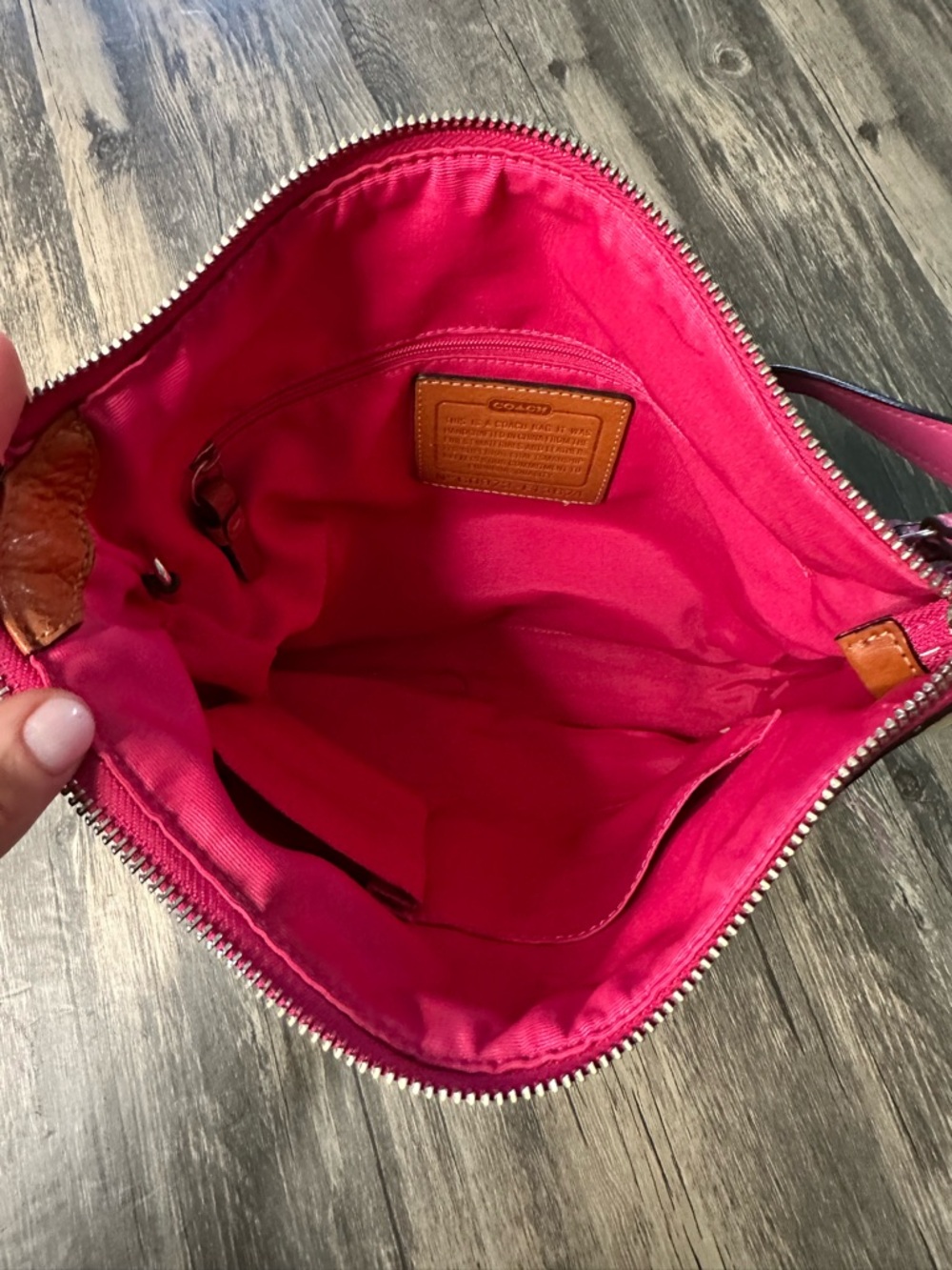 Coach Signature Canvas Pink Stripe Shoulder Bag Small Zip Top Purse - Picture 4 of 7